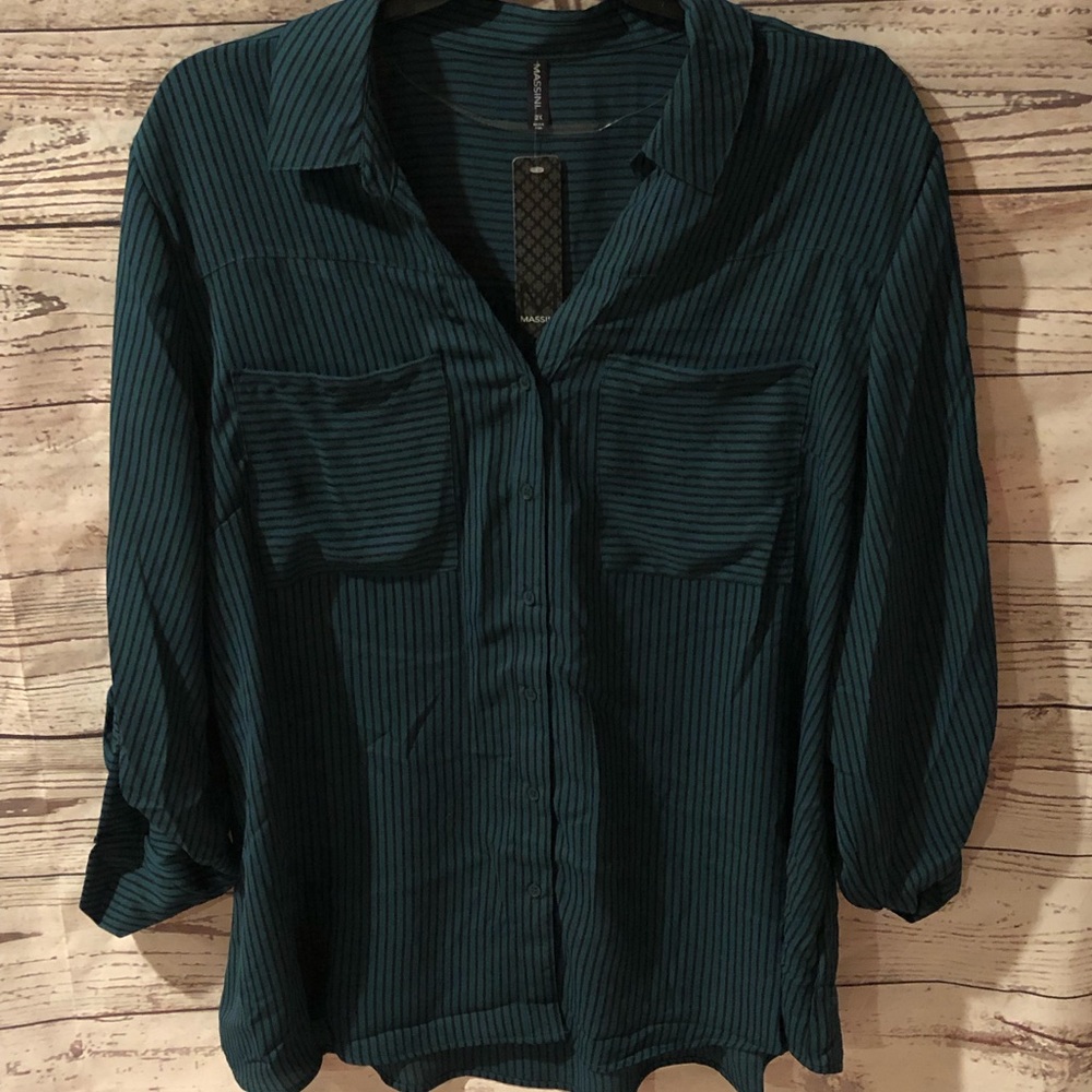 Women’s green and black striped blouse size 2XL